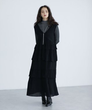 Green Parks ■ＥＳＣＡＲ　レース×コットンティアードワンピース Black