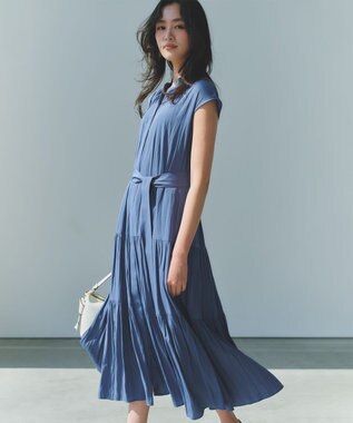 組曲 S 【WEB限定】ギャザーライトデシン ティアードワンピース ダルブルー系