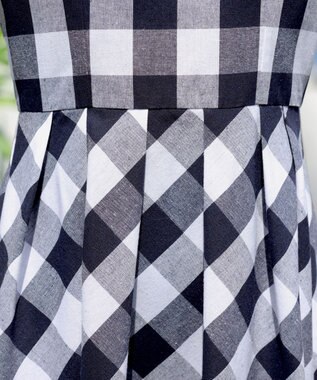 Tiaclasse 【袖が選べる・洗える】大柄ギンガムチェックワンピース ノースリーブ：ブラック