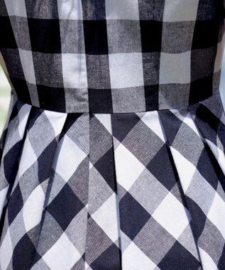 Tiaclasse 【袖が選べる・洗える】大柄ギンガムチェックワンピース ノースリーブ：ブラック