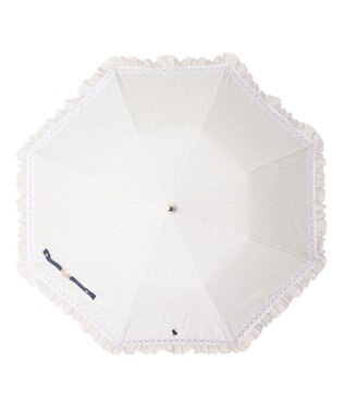 MOONBAT 【遮光/晴雨兼用日傘】POLO RALPH LAUREN（ポロラルフローレン）折りたたみ日傘 ストライプフリル 遮熱 遮光 UV ベージュ