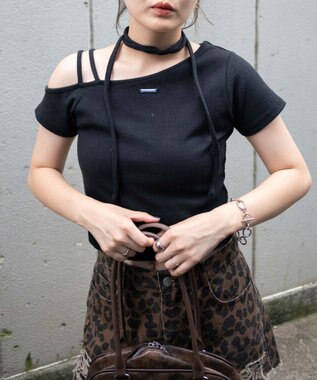 WEGO プレートデザインワンショルトップス ブラック