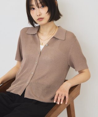 AMERICAN HOLIC 襟付きスキッパー半袖ニットポロ Beige