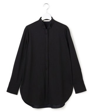 ICB L 【洗える】 ブラウスライクジャージー ロングカットソー ブラック系