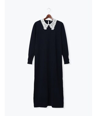 Te chichi レース衿ニットワンピース ネイビー