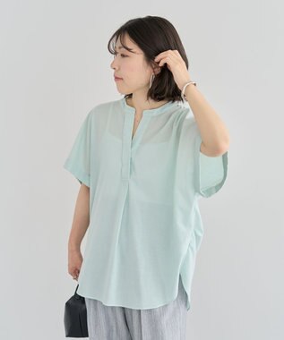 Green Parks 綿麻混フレンチスリーブスキッパーシャツ Mint