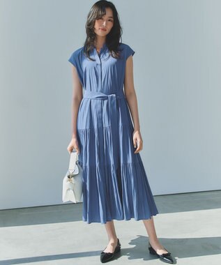 組曲 S 【WEB限定】ギャザーライトデシン ティアードワンピース ダルブルー系