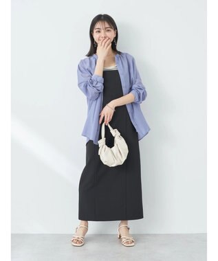 earth music&ecology シアーギャザーネックブラウス Deep Blue