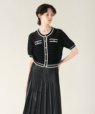 GRACE CONTINENTAL バイカラーシアーニットカーディガン ブラック