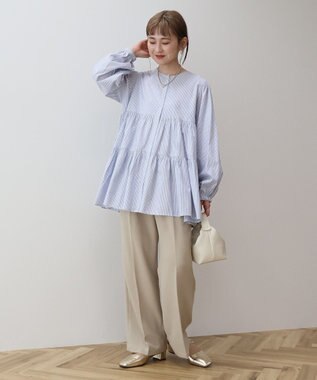 AMERICAN HOLIC 【先行予約】【WEB限定】ティアードギャザーブラウス Stripe