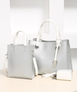 style code 【MERCURYDUO/マーキュリーデュオ】限定3点セット　①キーリング付両アオリハンドバッグ、②縦長ショルダーバッグパスポート入れ、③Wファスナースマートキーケース シルバー