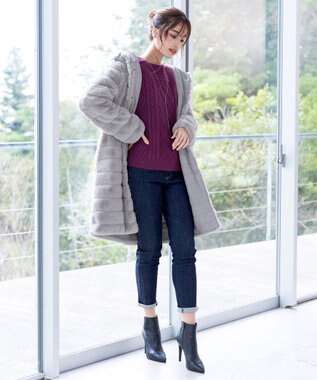 Tiaclasse L 【洗える】ケーブル編みドルマンニットトップス パープル