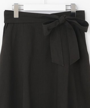 自由区 【洗える・ストレッチ素材】リネンヴィスコースストレッチ フレアスカート ブラック系