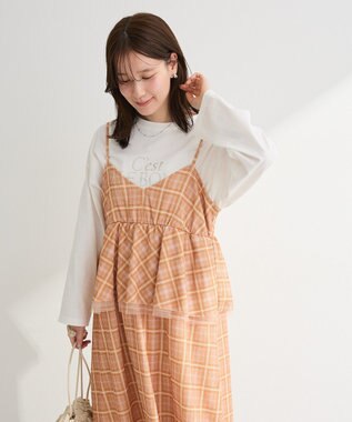 Green Parks ペプラムチェックキャミワンピース Orange