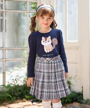 ANY KIDS ミラクルスパンコール長袖Tシャツ ネイビー（ネコ×リス）