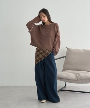 earth music&ecology 【洗濯機洗い可 / 選べる丈】アンチピリングC/A選べる丈配色ニット ブラウン