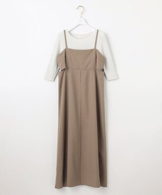 ANY SIS L 【洗える・2SET】カットデザインスタイルアップ ワンピース×ニット モカ×アイボリー