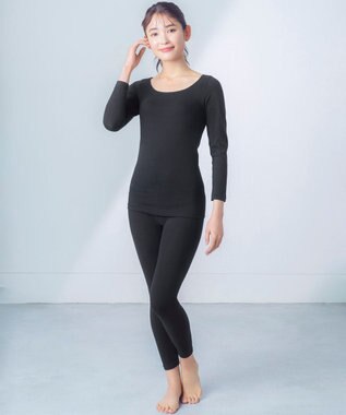 Wing あったかインナー オーガニックコットン混 やわらかくやさしい肌ざわり 【綿の贅沢オーガニック】 綿混 保温性 8分袖 長袖 秋 冬 EL4831ウイング／ワコール ブラック