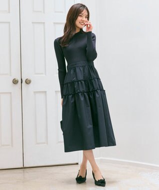 Feroux ティアードスカートドッキング ワンピース ネイビー系