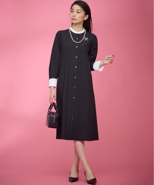 組曲 L 【KUMIKYOKU NAVY】ウーステッドライククロス シャツワンピース ブラック系