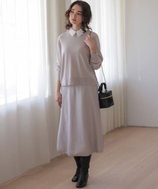 組曲 S 襟付きニットアップ ベージュ系