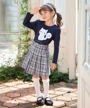 ANY KIDS ミラクルスパンコール長袖Tシャツ ネイビー（ネコ×リス）