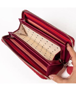 tsumori chisato CARRY グリッターフラワー ラウンドファスナー 長財布 ボルドー