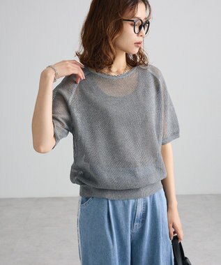 Green Parks メッシュ５分袖ニットプルオーバー