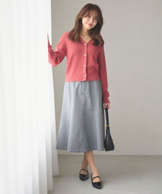 Feroux 【洗える】リボン釦 カーディガンデザインニット レッド系