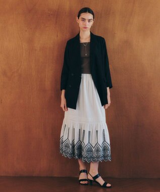 YECCA VECCA アイレット刺繍ギャザーフレアスカート Off White