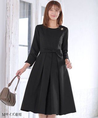 Tiaclasse L 【セレモニー・新色追加】アシメリボンベルトフレアワンピース ブラック