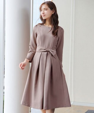 Tiaclasse L 【セレモニー・新色追加】アシメリボンベルトフレアワンピース モカ