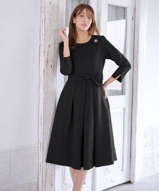 Tiaclasse L 【セレモニー・新色追加】アシメリボンベルトフレアワンピース ブラック