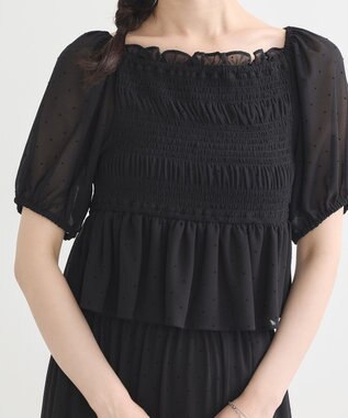 earth music&ecology ＳＥＴ２点フロッキードットブラウス＋スカート Black