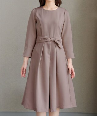 Tiaclasse L 【セレモニー・新色追加】アシメリボンベルトフレアワンピース モカ