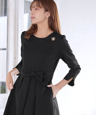 Tiaclasse L 【セレモニー・新色追加】アシメリボンベルトフレアワンピース ブラック