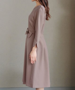 Tiaclasse L 【セレモニー・新色追加】アシメリボンベルトフレアワンピース モカ