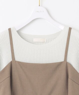 ANY SIS L 【洗える・2SET】カットデザインスタイルアップ ワンピース×ニット モカ×アイボリー