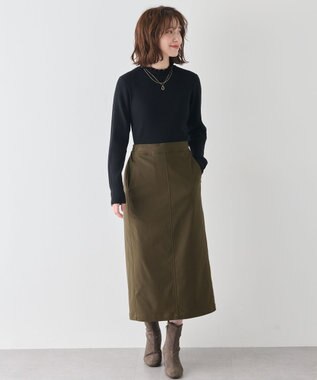 ANY L 【手洗い可/ウエストゴム】裏起毛ハイストレッチタイトスカート カーキ