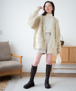 WEGO 【軽量】ブラッシュニットBIGカーディガン ベージュ