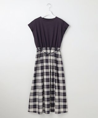 ANY SIS ファブリックドッキング ワンピース ブラウン×チェック