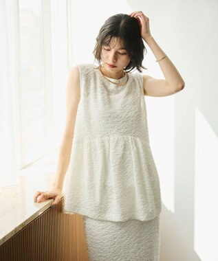 【金子綾さんインスタライブご紹介アイテム】（セットアップ可能）ふくれジャガード ペプラムブラウス