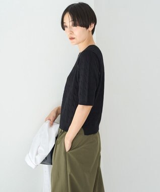 AMERICAN HOLIC ケーブル５分袖ニットプルオーバー Black