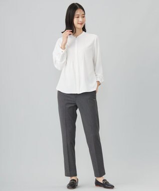 J.PRESS LADIES 【洗える】ヌーディスバックサテン ピンタック ブラウス ホワイト系