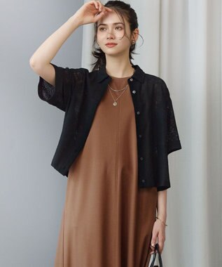 23区 【SLOW/一部店舗限定】モチーフレース 半袖 シャツ ブラック