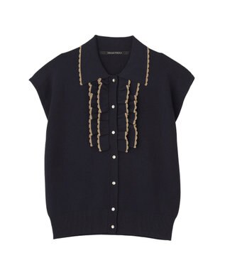YECCA VECCA 配色フリルカーディガン Navy