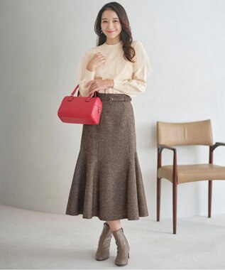 ANY SIS 【洗える】フリルチュールコンビ ニット アイボリー