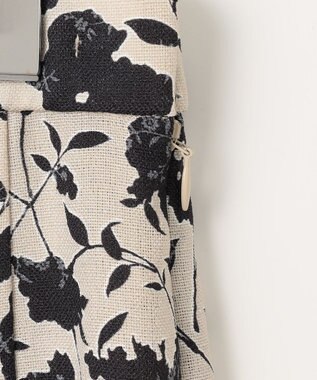 自由区 L 【洗える】リネンライクフラワープリント スカート ベージュ×バーント