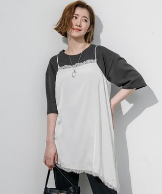 23区 【先行予約】アシンメトリーヘム サテンレース キャミソール アイボリー系