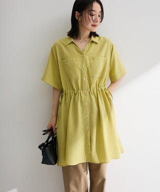 Green Parks ウエストリボンミディ丈ワンピース Lime Green